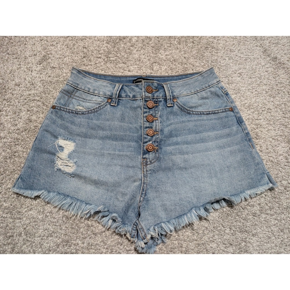 Denim‎ Shorts Womens 3/26 Blue Light High Rise Button Fly Raw Sincerely Jules